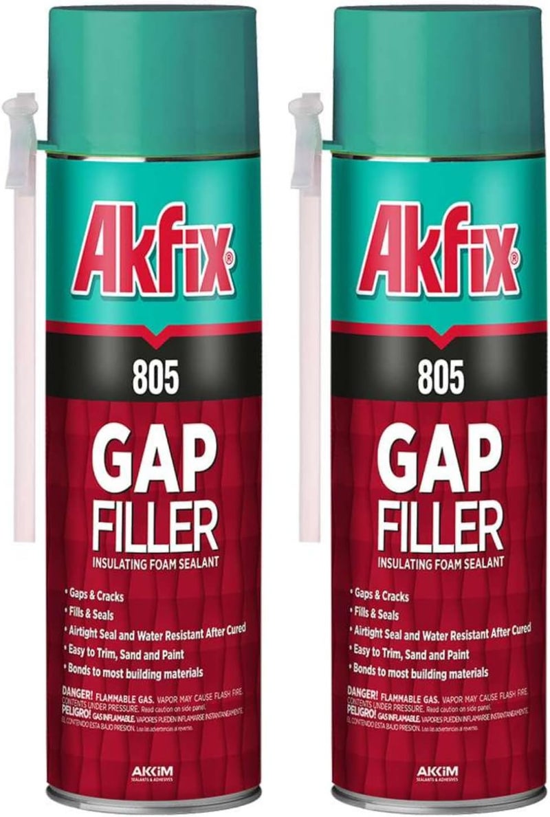 AKFIX 805 Gap Filler Expanding Foam Sealant (2x12 Oz.)- Gaps and Cracks Spray Insulation Can, Waterproof Sealant with Straw, Polyurethane Expanding Foam for Window and Door | 12 Oz. 2 Pack - Image 1